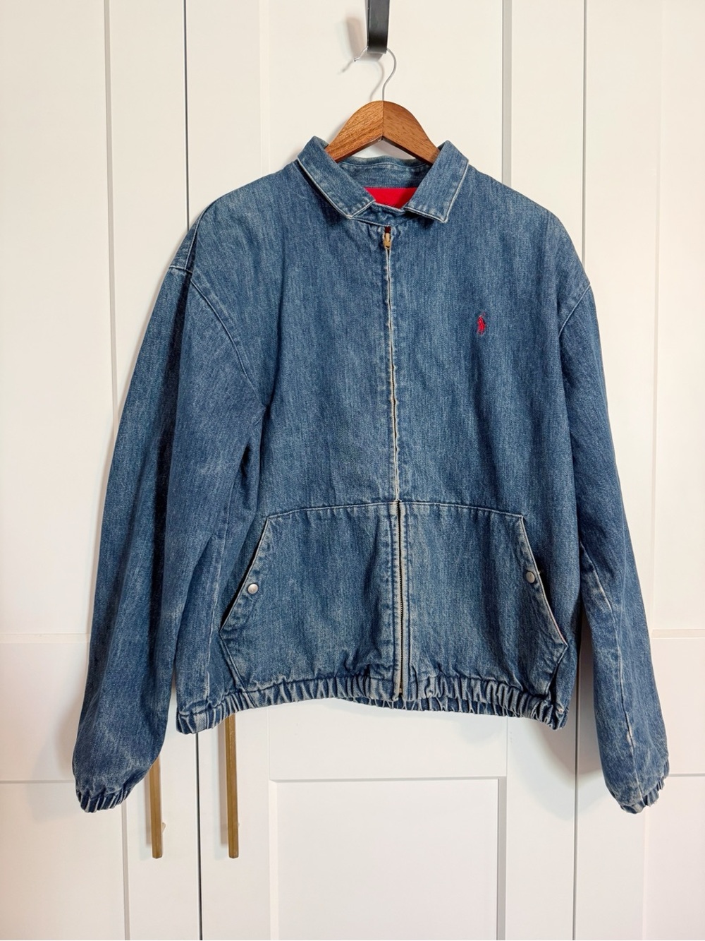 Polo Ralph Lauren Blue Lightweight Denim Harrington Bomber Jacket Men’s Large